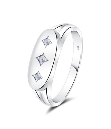 Plain Shape of Three Blink CZ Stone Silver Ring NSR-4040